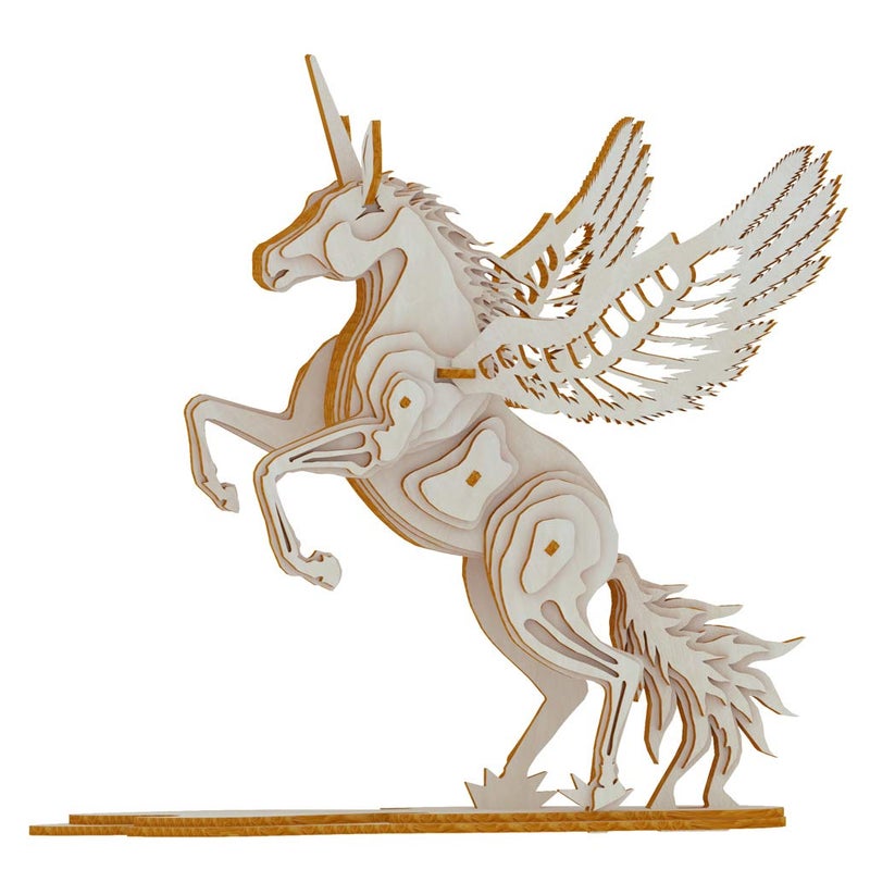 Bitopbi 3D Wooden Puzzles Animal Laser Engraving DIY Safe Assembly Constructor Kit for Adults Unicorn Mechanical 3-D Models for Self-Assembly (D3 Unicorn) - Image 1